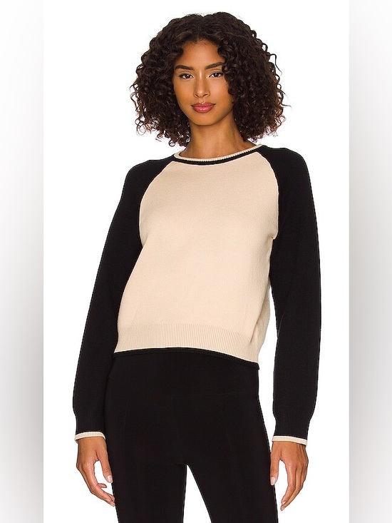 Monrow Sweaters - Revolve MONROW Crew Neck Beige Black Colorblock Raglan Sweater Small Soft sz M